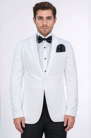 Slim fit saten şal yaka beyaz damatlık